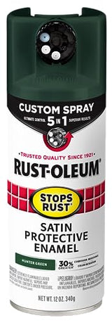 Rust-Oleum 376874-6PK Stops Rust Custom Spray 5-in-1 Spray Paint, 12 oz, Satin Hunter Green, (Pack of 6)