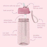 Bentgo Kids Water Bottle - Leak-Proof, Durable Tritan, BPA-Free 15 oz. Cup for Kids/Toddlers Ages 3+, Safe Sip Spout, Carrying Handle, & Dishwasher Safe for School (Glitter Edition - Petal Pink)