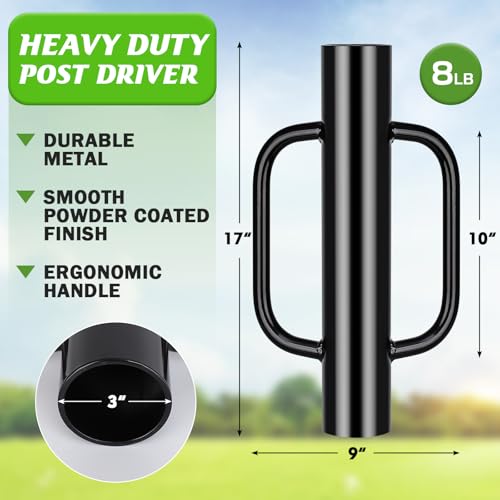 Gtongoko 8LB Fence Post Driver with Handles Heavy Duty T Post Driver Post Pounder for T-Posts, U Channel, Metal Post and Sign Post Pole Driver Tool, Black