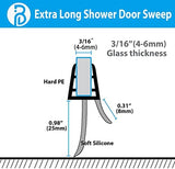 2-Pack Butecare Frameless Shower Door Bottom Seal with Long Sweep for Glass Doors – Stop Shower Leaks and Create a Water Barrier (3/16” x 36”)