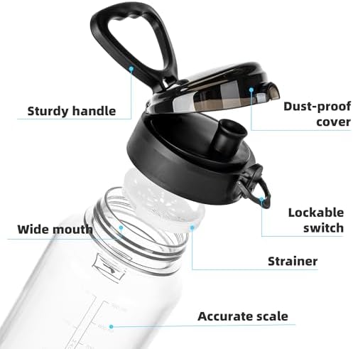 Fanhaw 32 Oz Clear Tritan Water Bottle with Chug Lid, BPA-free, Wide Mouth, Leak Proof - for Gym, Travel, Home, School, Office (Clear&Black)