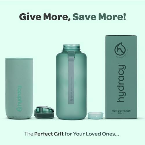 Hydracy Water Bottle with Time Marker -Large BPA Free Water Bottle & No Sweat Sleeve -Leak Proof Gym Bottle with Fruit Infuser Strainer & Times to Drink -Ideal for Fitness Sports & Outdoors