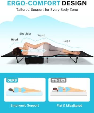 Gonex 31.5" Extra Wide Camping Cot with Premium Pillow Pocket Supports 350lbs, Portable Ultralight Folding Cot Bed for Adults Travel, Beach, Home, Sleeping (Black)