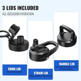 40oz Insulated Water Bottle with Straw, Stainless Steel Metal Vacuum Water Flask, Large Thermos Water bottle with Leakproof 3 Lids for Travel, Camping, Gym Sports Indigo Black