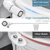 BIGCOW Ultra-Slim Bidet Attachment for Toilet - Dual Nozzle (Frontal & Rear Wash) with Adjustable Cold Water Pressure and Stainless Steel Inlet - Hygienic Solution for Fresh Cleanliness