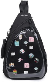 Oxford Ita Bag Kawaii Pin Display Chest Pack Single Shoulder Bag Sport Backpack Hiking Daypack, Medium
