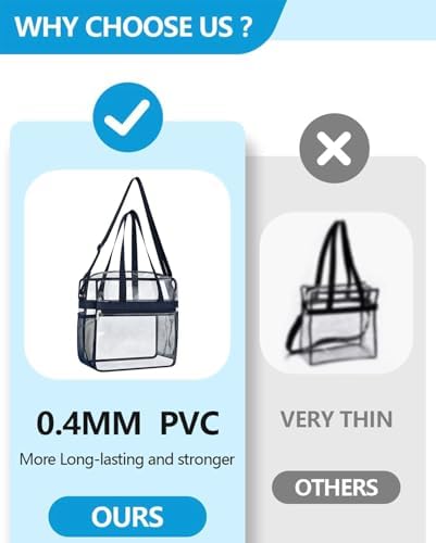 Paxiland Clear Bag for Stadium Events 12x6x12, Clear Tote Bag with Reinforced Strap, Transparent Bag for Sports Concert