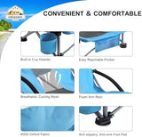 Low Back Camping Chair 2 Pack Support 300 LBS Carry Bag Included,Low Profile Folding Outdoor Chair,Camp Beach Chairs Set,with Phone Bag,Cooler Pocket,Cup Holder for Kids(2 Pcs Blue)