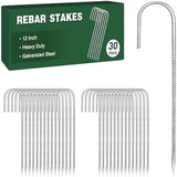CEWOR 30 Pack 12 Inch Rebar Stakes, J Hook Galvanized Ground Stakes Heavy Duty Chain Link Fence Stakes Metal Ground Anchors for Tent Camping, Trampoline, Outdoor Garden Decorations