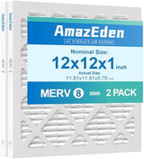 12x12x1 Air Filter MERV 8 MPR 600 FPR 5 AC Furnace Pleated Filters 2-Pack Dust Defense Replacement (Actual Size: 11.81"x11.81"x 0.79")