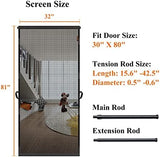 MAGZO Hanging Screen Door, Fits Door Size 30" x 80" (Curtain Size 32'' x 81''), Upgraded Fiberglass Mesh Net with Tension Rod&Hook&Loop (One Piece Can be Installed in 2 Ways), Weighted Bottom, Grey
