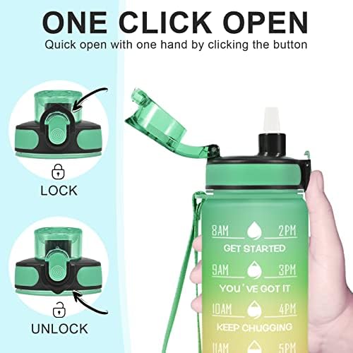 Enerbone Water Bottle, Leakproof BPA & Toxic Free, Motivational Water Bottle with Times to Drink and Straw, Fitness Sports Water Bottle with Strap for Office, Gym, Outdoor Sports