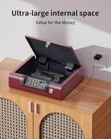 Gun Safe,Biometric Gun Safe for Pistols 3-Ways unlock Fingerprint Digital PIN Key Unlock with Voice,Lock box for Cloakroom living room Bedroom Nightstand and Car BILLCONCH - Burgundy Red