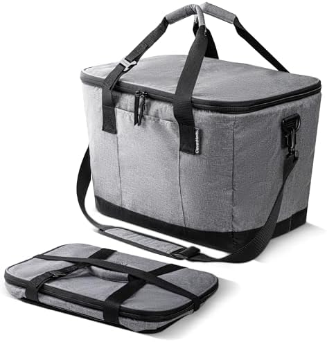 CleverMade Collapsible Cooler Bag 50 Can Beach & Travel Car Cooler, Folding Soft Cooler, Shoulder Strap, Bottle Opener Great Car Coolers for Travel, Cleans Easy, Leak Proof - Gray/Black Gray/Midnight