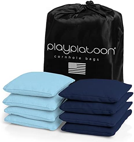 Play Platoon Cornhole Bags Weather Resistant- Set of 8 Regulation Bean Bags for Tossing- Official Professional Size & Weight Corn Hole Bags Two Color All Weather Cornhole Beans Bag Set with Tote Bag