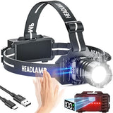 LED Rechargeable Headlamp, Head Lamp Super Bright with 9 Modes & IPX6 Waterproof Zoomable Head Lights for Forehead, 90° Adjustable Headlamps for Camping Hiking Hunting Fishing Car Repair