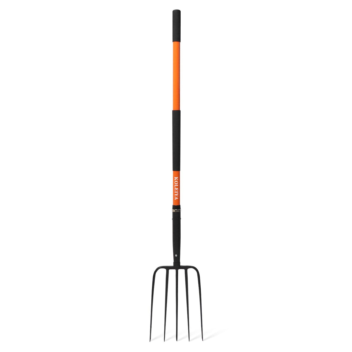 KOLEIYA 5-Tine Pitchfork for Gardening, 57-Inch Heavy Duty Garden Fork with Orange Fiberglass Handle for Compost, Mulch and Manure