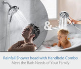 2-in-1 Shower Head with Handheld Combo: 2.5GPM Rainfall Shower Head & Handheld Shower Head Use Together or Alone, 9 Spray Settings Hand Held Shower Head with Hose, Shower Trim Systems
