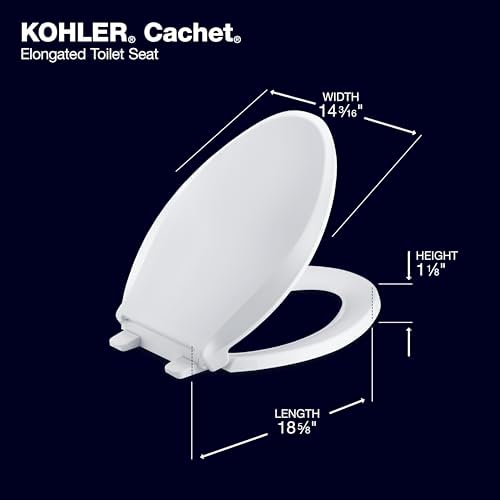 KOHLER K-4636-0 Cachet Elongated, Grip-Tight Bumpers, Quiet-Close Release Hinges, Quick-Attach Hardware, No Slam Toilet Seat, White