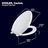 KOHLER K-4636-0 Cachet Elongated, Grip-Tight Bumpers, Quiet-Close Release Hinges, Quick-Attach Hardware, No Slam Toilet Seat, White