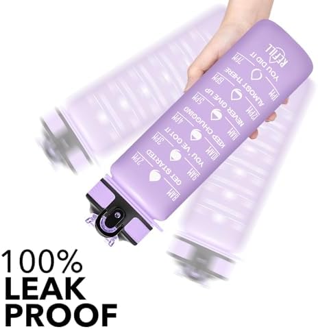 Hyeta 32 oz Water Bottles with Times to Drink and Straw, Motivational Water Bottle with Time Marker, Leakproof, Drinking Sports Water Bottle for Fitness, Gym and Outdoor