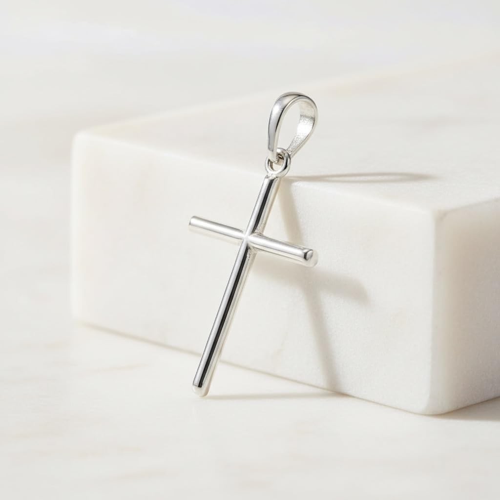 silverzone77 Cross Sterling Silver 925 Pendant Minimalistic Religious Unisex Jewelry