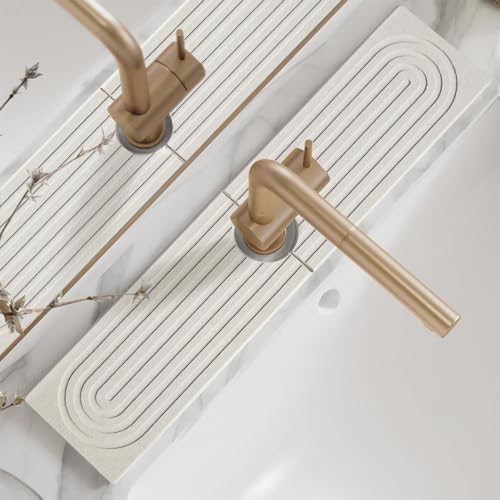 Diatomite Sink Protector for Kitchen Sink - 20 Inch Durable Sink Faucet Mat Splash Guard, Super Absorbent Sponge Holder for Kitchen Sink Accessories Gadgets [Light Grey, 20'' x 3.9'']