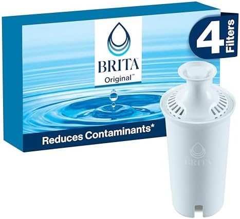 Brita Standard Water Filter for Pitchers and Dispensers, BPA-Free, Reduces Copper, Cadmium and Mercury Impurities, Lasts Two Months or 40 Gallons, Includes 4 Filters for Pitchers