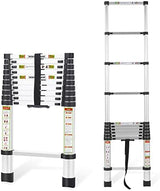 RIKADE Telescoping Ladder 10.5FT & Attic Ladder, Heavy Duty Aluminum with Non-Slip Feet, 330lb Capacity for RV, Attic, Roof & Multi-Surface Use