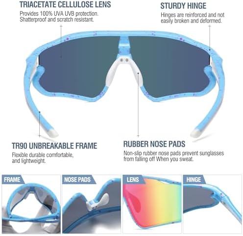 DUCO Kids Sunglasses Youth Baseball Sun Glasses Lightweight TR90 Frame UV400 Sports Cycling Shades for Boys Girls DK268