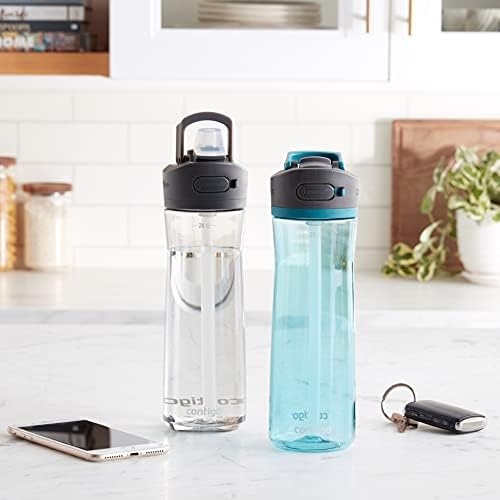 Contigo Ashland 2.0 Leak-Proof Water Bottle with Lid Lock and Angled Straw, Dishwasher Safe, Interchangeable Lid, Pack of 2, 24oz, Juniper/Sake
