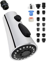 Hygie Rinse Universal Kitchen Faucet Head Replacement with 15 Adapter Kit Compatible with Kohler/Moen/Delta Faucet, 3 Function Pull Down Sink Faucet Spray Head, Chrome