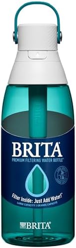 Brita Hard-Sided Plastic Premium Filtering Water Bottle, BPA-Free, Reusable, Replaces 300 Plastic Water Bottles, Filter Lasts 2 Months or 40 Gallons, Includes 1 Filter, Sea Glass - 36 oz.