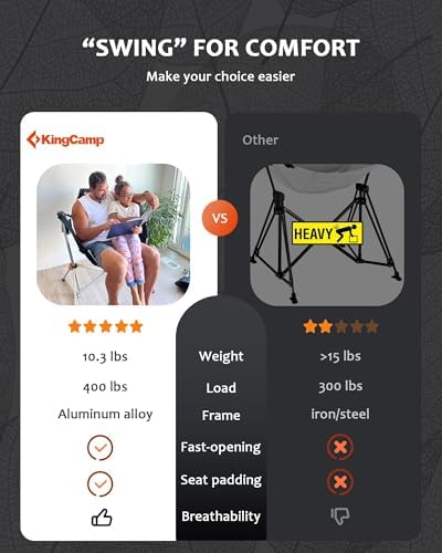 KingCamp Hammock Camping Chair, Swinging Portable Folding Camp Chairs for Adults 400lbs Heavy Duty Foldable Oversized Rocker with Aluminum Alloy Frame Cup Holder Pillow for Outdoor Beach Patio Sport