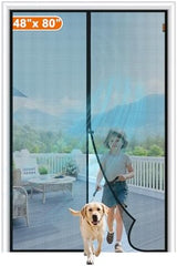 MAGZO Magnetic Screen Door Fit Door Size 48 x 80 Inch, Screen Size 50" x 81" Strong Magnet Mesh with Reinforced Hook & Loop for French, Sliding and Patio Entrances, Black