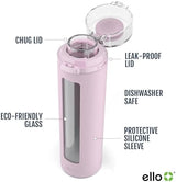 Ello Syndicate 20oz Reusable Glass Water Bottle with One-Touch Leak Proof Flip Lid and Protective Non-Slip Silicone Sleeve and Carry Loop for Coffee, Tea and Water, BPA-free Dishwasher Safe
