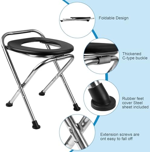Portable Toilet for Camping, Portable Toilet Seat, Portable Toilet Travel, Stainless Steel Portable Toilet, Foldable Portable Toilet for Camping/Car