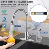 FEELSO Kitchen Faucets, Upgraded Filter Water Kitchen Faucet with Pull Down Sprayer, Brushed Nickel Stainless Steel High Arc 1 Or 3 Hole Kitchen Sink Faucet for Remove Chorine, Harmful Substances