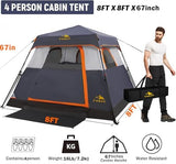 3/4 Person/6 Person Camping Tent Fast Cabin Tent with Instant Setup Tent, Weatherproof Tent Easy Quick Set Up & Pop Up in 60 Seconds with Rainfly Backpack for Family Camping,Upgraded Ventilation