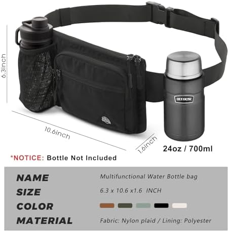 Waist Pack with Water Bottle Holder for Men Women Waist Bag Running Waist Pack Waterproof for Outdoor Travel Cycling Climbing Walking Fit All Phones (Bottle Not Included)(Black)