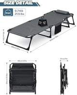 Sportneer Sleeping Cots for Adults: 5-Angle Adjustable Folding Bed with Thick Mattress - 450lbs Max Load Padded Camping Cot with Easy Setup & Takedown for Outdoor Travel Sleep Over, Size 76''x27''