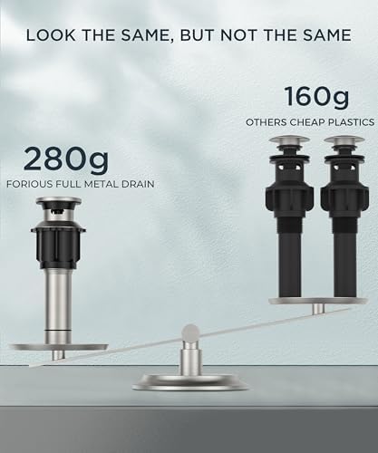 FORIOUS Brushed Nickel Bathroom Faucet for Sink 3 Hole 2 Handle, Stainless Steel Square 8" Widespread Bathroom Vanity Faucets Brushed Nickel 3 Hole with Metal Pop Up Drain, CUPC Water Hoses