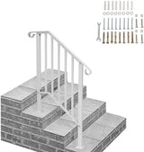Outvita Handrails for Outdoor Steps, Wrought Iron Handrail Fits 2 or 3 Steps, Transitional Handrail with Installation Kit, Stair Railing for Concrete Steps or Wooden Stairs(White)