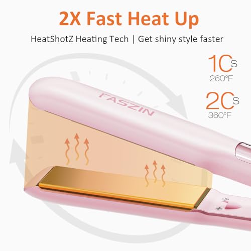 Faszin Professional Hair Straightener, 1.18 inch Ionic Titanium Plate, 20S Fast Heat Up Flat Iron with Clear LED Display, 2 in 1 Straightener and Curler Styling Tool for Straighten Hair (Pink)