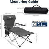 apollo walker Camping Chairs for Adults - 6 Legged Beach Chair with Foot Rest, Adjustable 90° - 135° Reclining Lounge Chair Outdoor, Folding Chairs for Outside with Detachable Pillow & Carry Bag Grey