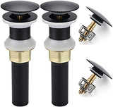 Bathroom Sink Drain,2 Pack Drain Stopper Bathroom Sink Without Overflow,Pop Up Drain Assembly with Detachable Strainer Basket,Built-in Anti-Clogging Strainer,Stainless Steel Mattle Black