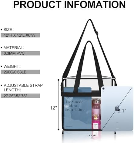 Clear Bag for Stadium Events 12×6×12 Clear Tote Bag for Concert,Sport,Festival