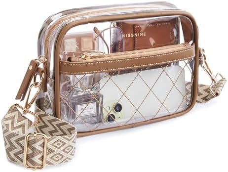 Missnine Clear Bag for Stadium Events Quilted Clear Purse for Women Stadium Approved PVC Crossbody Concert Bag