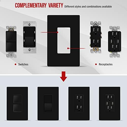 ENERLITES Screwless Decorator Wall Plate Child Safe Outlet Cover, Glossy, Size 1-Gang 4.68" H x 2.93" L, Unbreakable Polycarbonate Thermoplastic, SI8831-BK-10PCS, Black (10 Pack)