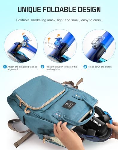 Greatever Full Face Snorkel Mask, Snorkeling Gear for Adults with Latest Dry Top Breathing System and Detachable Camera Mount, Foldable Snorkel Mask Adult, Snorkels Anti-Fog & Anti-Leak